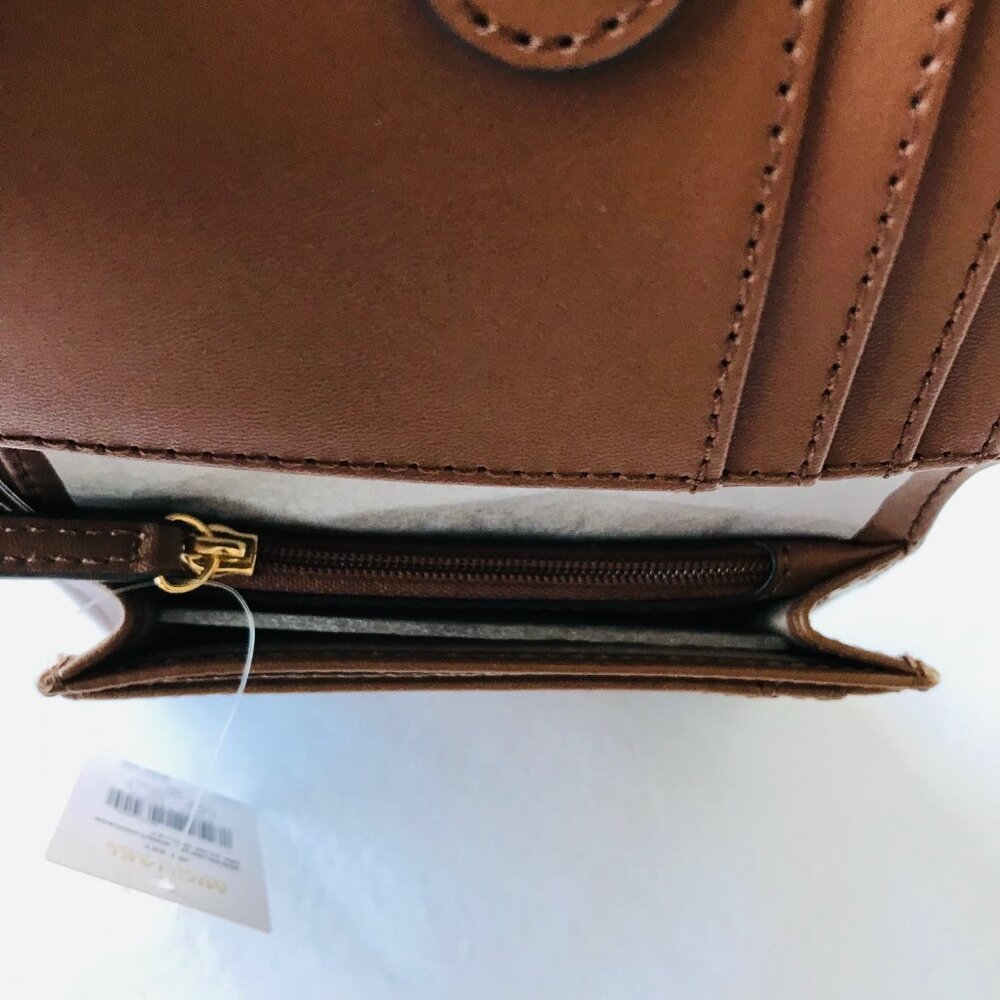 MICHAEL KORS JET SET MD Slim Wallet Camel  MK LOGO ID window  Zip Coin Pocket - Picture 6 of 9